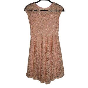 Just Kids Girls Salmon Pink Lace Sequin Sleeveless Party Dress Size‎ 14 USA Made